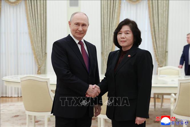 Tổng thống Nga Vladimir Putin (trái) tiếp Bộ trưởng Ngoại giao Triều Tiên Choe Son Hui tại Moskva ngày 19/7/2026. Ảnh: Yonhap/TTXVN phát