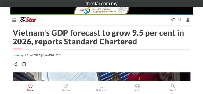 Tin này được đăng trên trang báo The Star ngày 20/7/2026. Ảnh TTXVN phát