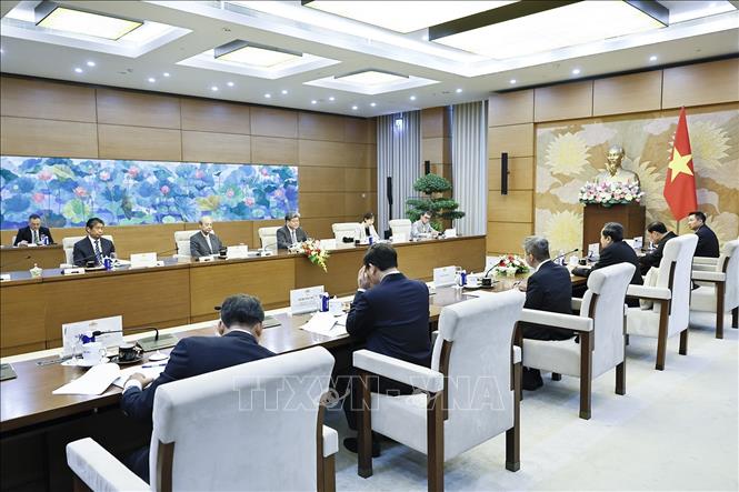 Chủ tịch Quốc hội Trần Thanh Mẫn tiếp ông Hagiuda Koichi, Quyền Tổng Thư ký Đảng Dân chủ Tự do Nhật Bản. Ảnh: Doãn Tấn - TTXVN
