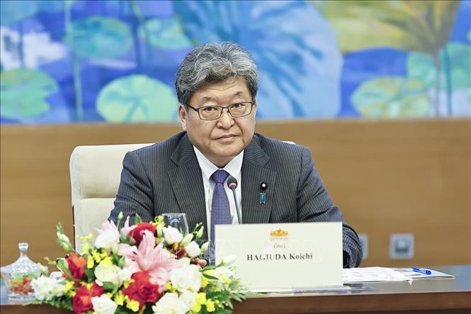 Ông Hagiuda Koichi, Quyền Tổng Thư ký Đảng Dân chủ Tự do Nhật Bản phát biểu. Ảnh: Doãn Tấn - TTXVN
