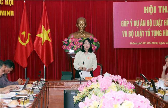 Bà Trần Thị Diệu Thúy, Phó Trưởng đoàn chuyên trách Đoàn đại biểu Quốc hội Thành phố Hồ Chí Minh, chủ trì Hội thảo. Ảnh: Xuân Khu-TTXVN