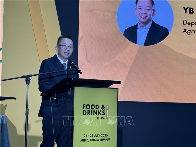 Thứ trưởng Bộ Nông nghiệp và An ninh Lương thực Malaysia Chan Foong Hin phát biểu tại lễ khai mạc FDM 2026. Ảnh: Thanh Bình - PV TTXVN tại Malaysia.