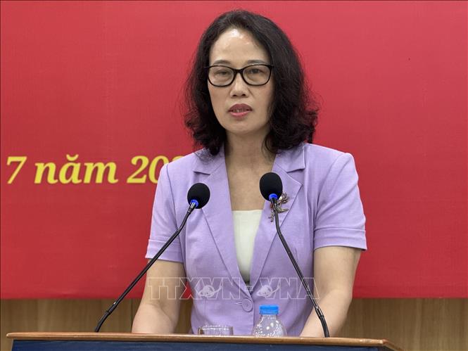 Phó Trưởng ban thường trực Ban Tuyên giáo và Dân vận Đảng ủy Chính phủ Hà Thị Trang phát biểu tại Hội nghị. Ảnh: Hải Ngọc - TTXVN