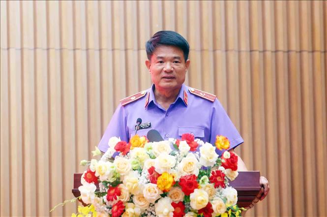 Viện trưởng Viện Kiểm sát nhân dân tối cao Nguyễn Huy Tiến phát biểu. Ảnh: Phạm Kiên - TTXVN
