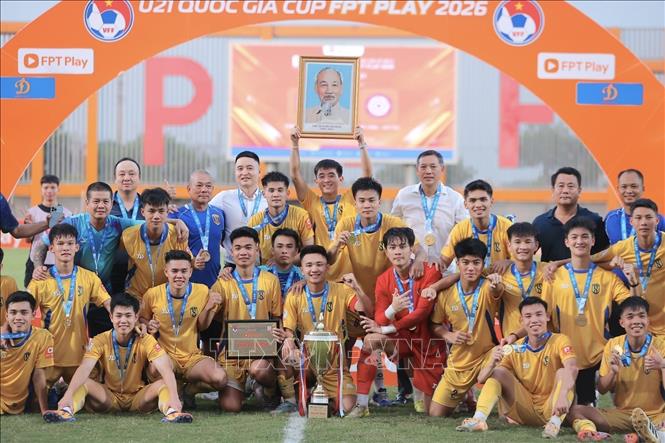 SLNA đăng quang Giải bóng đá Vô địch U21 Quốc gia 2026. Ảnh: Minh Quyết - TTXVN