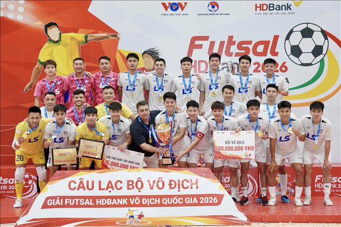 CLB Thái Sơn Bắc - nhà vô địch futsal quốc gia 2026. Ảnh: Trung Tuyến – TTXVN