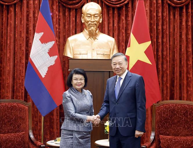 Tổng Bí thư, Chủ tịch nước Tô Lâm tiếp Chủ tịch Quốc hội Vương quốc Campuchia Samdech Khuon Sudary. Ảnh: Thống Nhất – TTXVN