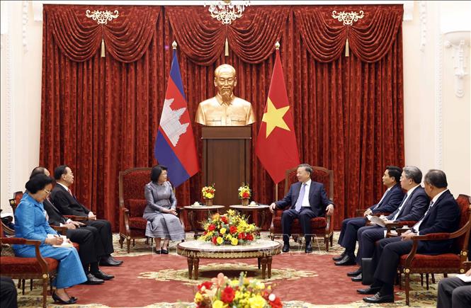 Tổng Bí thư, Chủ tịch nước Tô Lâm tiếp Chủ tịch Quốc hội Vương quốc Campuchia Samdech Khuon Sudary. Ảnh: Thống Nhất – TTXVN