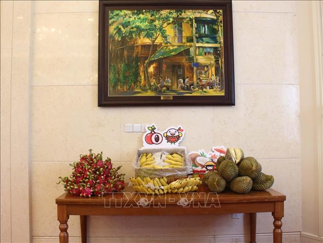 Giới thiệu hàng nông sản Việt Nam được thị trường Trung Quốc ưa chuộng tại Hội nghị. Ảnh: Hải Yến - PV TTXVN tại Trung Quốc