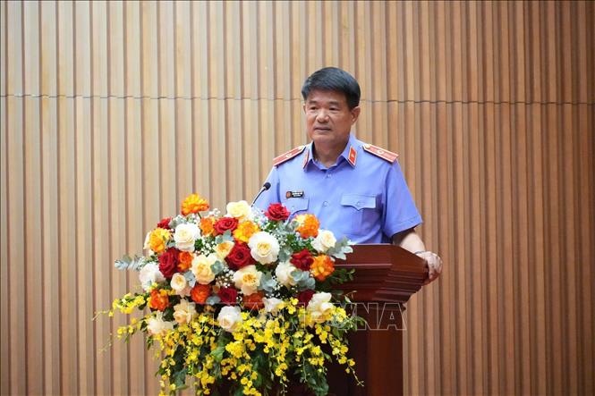 Viện trưởng VKSND Tối cao Nguyễn Huy Tiến chỉ đạo tại Hội nghị. Ảnh: Kim Anh - TTXVN