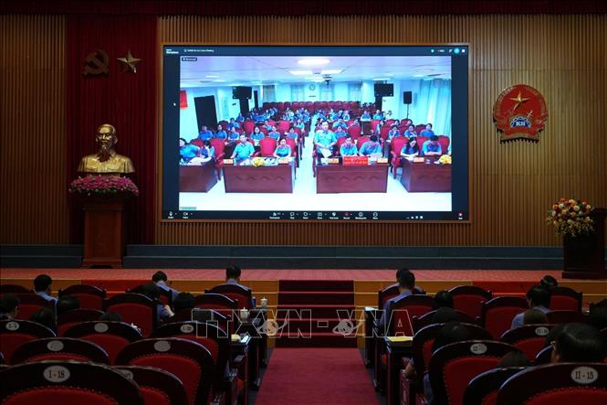 Các điểm cầu trực tuyến tham gia thảo luận tại Hội nghị. Ảnh: Kim Anh - TTXVN