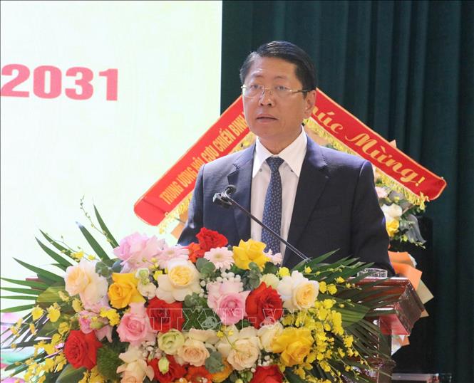Đồng chí Trần Song Tùng, Phó Chủ tịch Thường trực UBND tỉnh Ninh Bình, phát biểu tại Đại hội. Ảnh: Thùy Dung - TTXVN