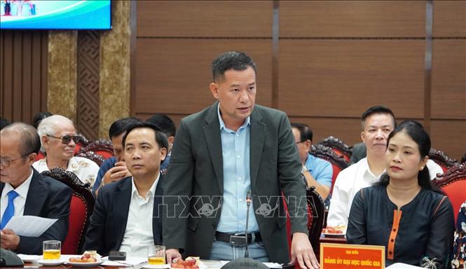 Phó Giáo sư, Tiến sĩ, bác sĩ Lê Tuấn Linh, Phó Giám đốc Bệnh viện Đại học Y Hà Nội phát biểu tại cuộc gặp mặt. Ảnh: Tuyết Mai - TTXVN