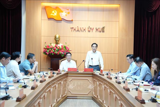 Bộ trưởng Bộ Ngoại giao Lê Hoài Trung phát biểu tại buổi làm việc. Ảnh: Mai Trang - TTXVN 