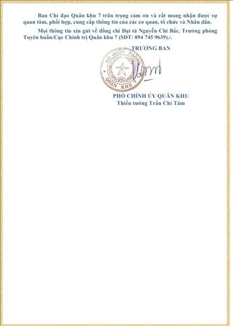 Thư kêu gọi của Ban Chỉ đạo 515 Quân khu 7. Ảnh: Liên Sơn - TTXVN 