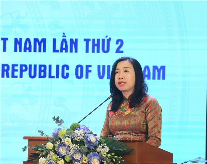 ​Thứ trưởng Bộ Ngoại giao Lê Thị Thu Hằng phát biểu khai mạc và định hướng các nội dung trọng tâm tại Hội nghị Lãnh sự danh dự lần thứ hai. Ảnh: Thanh Vân - TTXVN