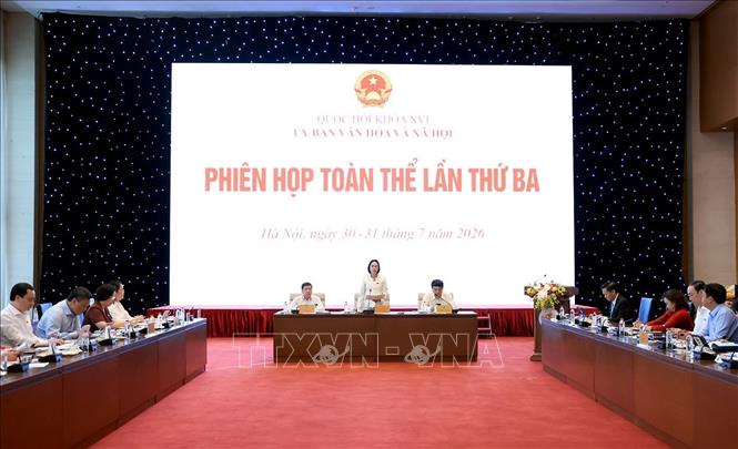 Phó Chủ tịch Quốc hội Nguyễn Thị Thanh chủ trì Phiên họp toàn thể lần thứ ba Uỷ ban Văn hoá và Xã hội của Quốc hội. Ảnh: Tuấn Anh - TTXVN