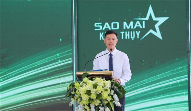 Ông Phạm Ngọc Đại, Tổng Giám đốc Công ty Cổ phần Sao Mai Kiến Thụy phát biểu tại lễ khởi công. Ảnh: Minh Thu - TTXVN