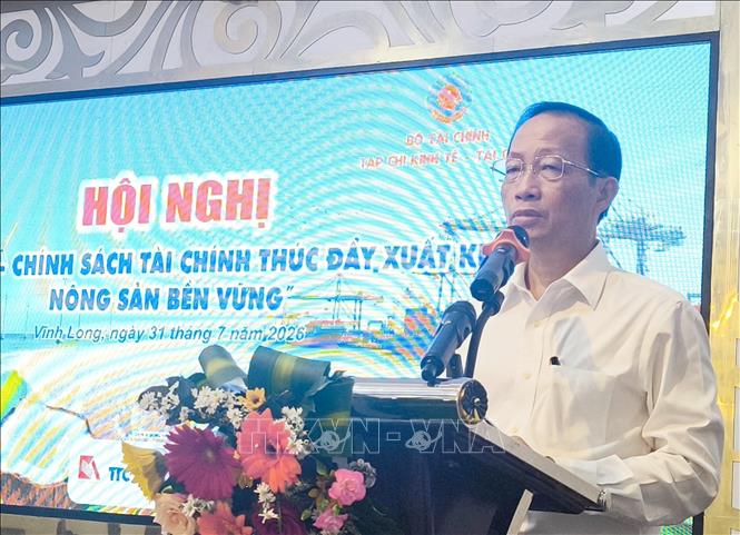 Phó Chủ tịch UBND tỉnh Vĩnh Long Nguyễn Trúc Sơn phát biểu tại hội nghị. Ảnh: Huỳnh Phúc Hậu - TTXVN