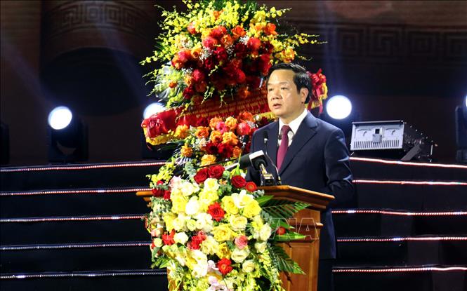 Bí thư Tỉnh ủy Hưng Yên Phạm Quang Ngọc phát biểu tại Lễ kỷ niệm 300 năm ngày sinh Danh nhân văn hóa Lê Quý Đôn. Ảnh: Đinh Văn Nhiều-TTXVN