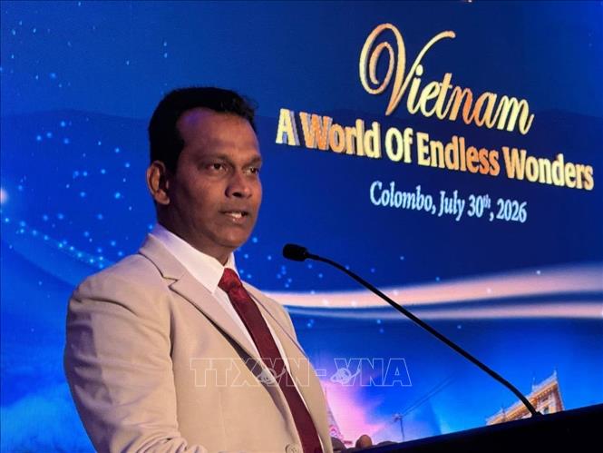 Thứ trưởng Bộ Ngoại giao, Lao động Ngoài nước và Du lịch Sri Lanka, ông Ruwan Ranasinghe phát biểu tại sự kiện. Ảnh: Đại sứ quán cung cấp/TTXVN phát