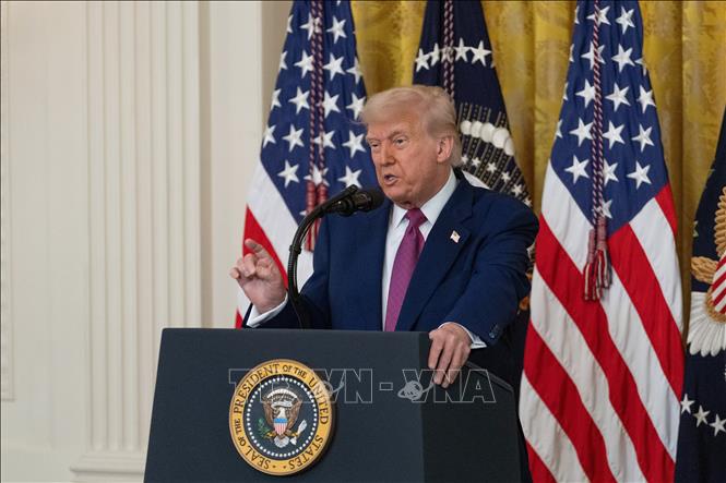 (Tư liệu) Tổng thống Mỹ Donald Trump phát biểu tại Nhà Trắng, Washington, D.C. Ảnh: THX/TTXVN phát