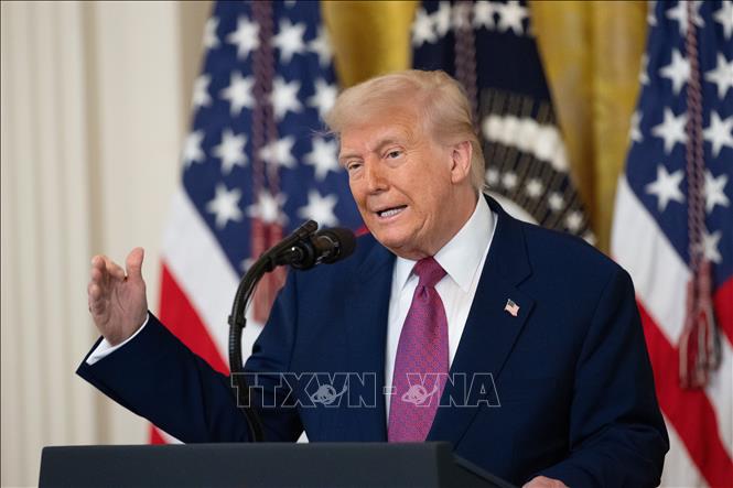 (Tư liệu) Tổng thống Mỹ Donald Trump phát biểu tại Nhà Trắng, Washington, D.C. Ảnh: THX/TTXVN phát