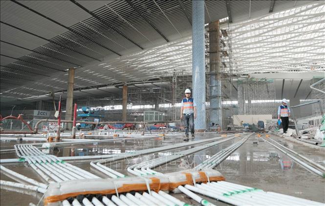 Các kết cấu đi ngầm tại sàn nhà ga hành khách sân bay Long Thành. Ảnh: Công Phong - TTXVN