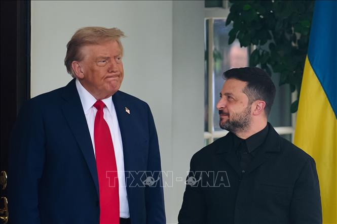(Tư liệu) Tổng thống Mỹ Donald Trump và Tổng thống Ukraine Volodymyr Zelensky tại cuộc gặp ở Nhà Trắng ngày 18/8/2025. Ảnh: THX/TTXVN phát