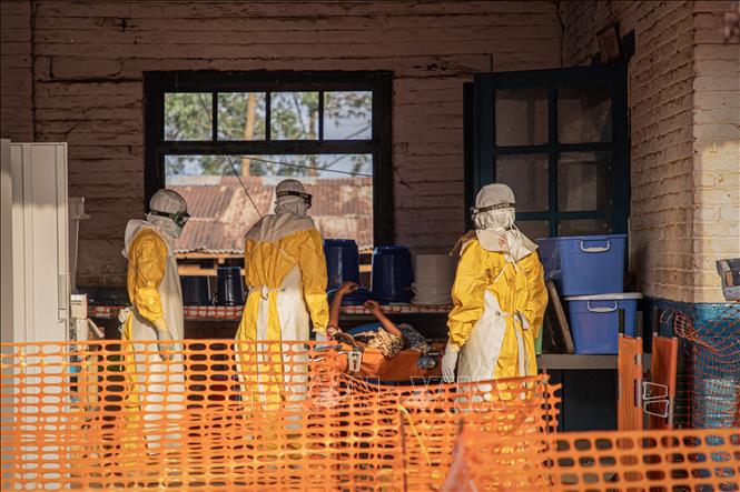 Nhân viên y tế chuyển bệnh nhân Ebola tại trung tâm điều trị ở Ituri, CHDC Congo. Ảnh: THX/TTXVN phát