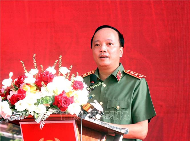 Thượng tướng Đặng Hồng Đức, Thứ trưởng Bộ Công an phát biểu tại buổi lễ. Ảnh: Mạnh Khánh - TTXVN