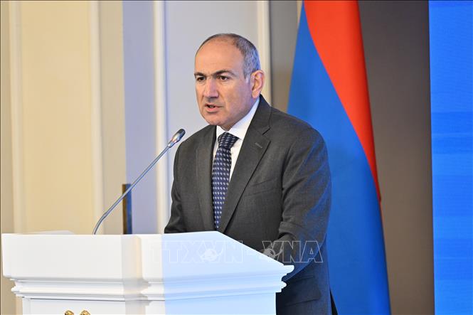 Thủ tướng Armenia Nikol Pashinya phát biểu tại một sự kiện ở Yerevan. Ảnh: THX/TTXVN phát