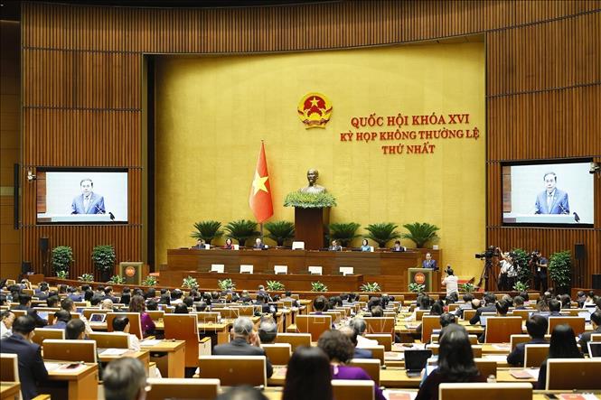 Chủ tịch Quốc hội Trần Thanh Mẫn phát biểu khai mạc Kỳ họp không thường lệ thứ nhất, Quốc hội khoá XVI. Ảnh: Doãn Tấn - TTXVN
