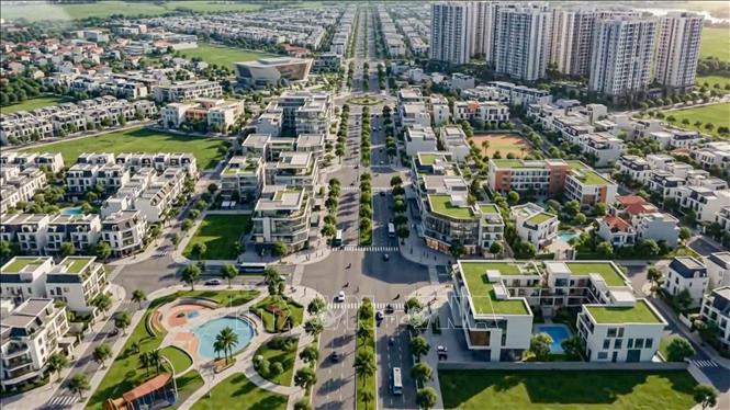 Phối cảnh không gian đô thị hiện đại trong định hướng phát triển hạ tầng tại xã Thư Lâm, thành phố Hà Nội. Ảnh: TTXVN phát