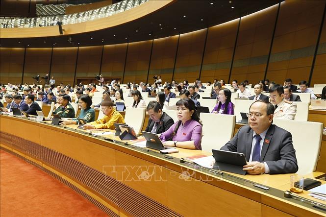 Đoàn đại biểu Quốc hội tỉnh Quảng Ninh dự phiên họp. Ảnh: Doãn Tấn - TTXVN