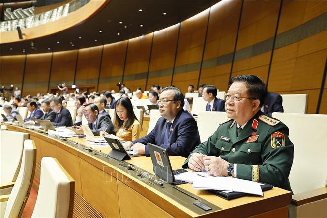 Đoàn đại biểu Quốc hội tỉnh Tây Ninh dự phiên họp. Ảnh: Doãn Tấn - TTXVN