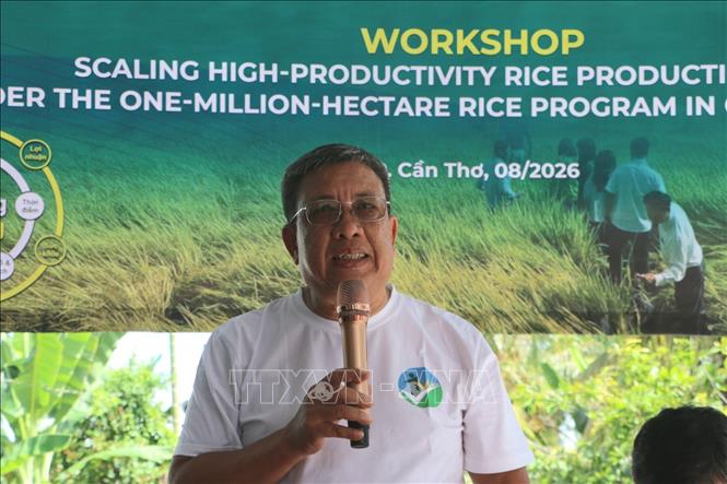 Ông Lê Thanh Tùng, Phó Chủ tịch, Tổng Thư ký Hiệp hội Ngành hàng lúa gạo Việt Nam (VIETRISA) phát biểu. Ảnh: Duy Khương – TTXVN