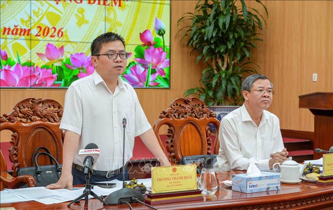 Thứ trưởng Bộ Công Thương Trương Thanh Hoài phát biểu tại buổi làm việc. Ảnh: Thanh Liêm - TTXVN