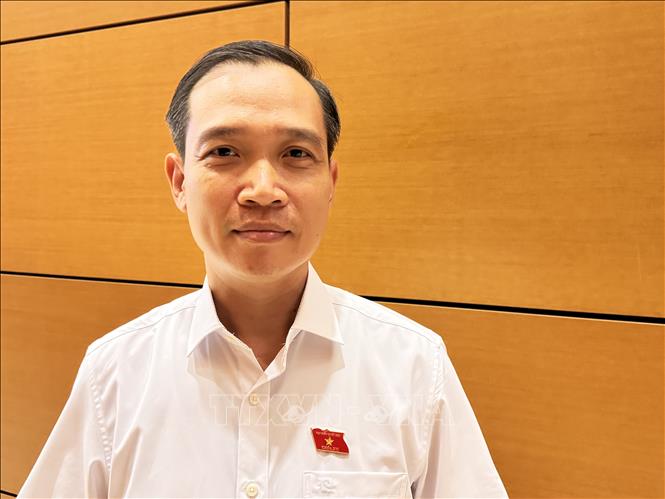 Đại biểu Nguyễn Duy Tiến (đoàn Tây Ninh) trả lời phỏng vấn. Ảnh: Hải Ngọc - TTXVN