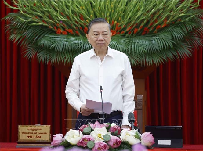 Tổng Bí thư, Chủ tịch nước Tô Lâm, Trưởng Ban Chỉ đạo Trung ương về tổng kết thực tiễn và nghiên cứu sửa đổi, bổ sung Điều lệ Đảng phát biểu chỉ đạo. Ảnh: Thống Nhất - TTXVN
