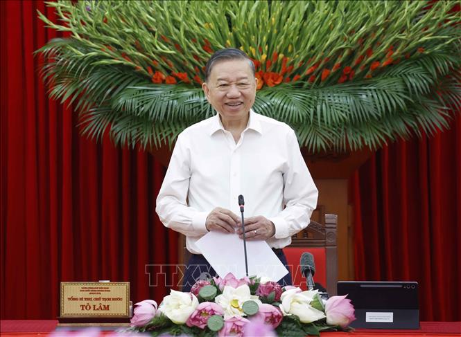 Tổng Bí thư, Chủ tịch nước Tô Lâm, Trưởng Ban Chỉ đạo Trung ương về tổng kết thực tiễn và nghiên cứu sửa đổi, bổ sung Điều lệ Đảng phát biểu chỉ đạo. Ảnh: Thống Nhất - TTXVN