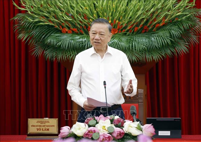 Tổng Bí thư, Chủ tịch nước Tô Lâm, Trưởng Ban Chỉ đạo Trung ương về tổng kết thực tiễn và nghiên cứu sửa đổi, bổ sung Điều lệ Đảng phát biểu chỉ đạo. Ảnh: Thống Nhất - TTXVN