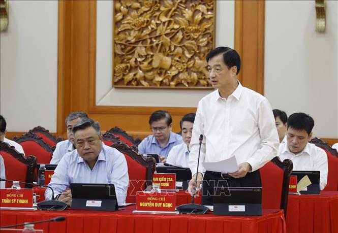 Đồng chí Nguyễn Duy Ngọc, Uỷ viên Bộ Chính trị, Bí thư Trung ương Đảng, Trưởng Ban Tổ chức Trung ương, Phó Trưởng Ban Thường trực Ban Chỉ đạo phát biểu. Ảnh: Thống Nhất - TTXVN