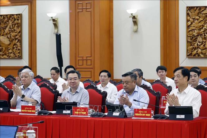 Các đại biểu tham dự Phiên họp thứ nhất Ban Chỉ đạo Trung ương về tổng kết thực tiễn và nghiên cứu sửa đổi, bổ sung Điều lệ Đảng. Ảnh: Thống Nhất - TTXVN