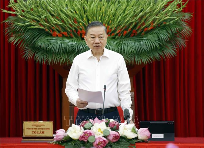 Tổng Bí thư, Chủ tịch nước Tô Lâm, Trưởng Ban Chỉ đạo Trung ương về tổng kết thực tiễn và nghiên cứu sửa đổi, bổ sung Điều lệ Đảng phát biểu chỉ đạo. Ảnh: Thống Nhất – TTXVN