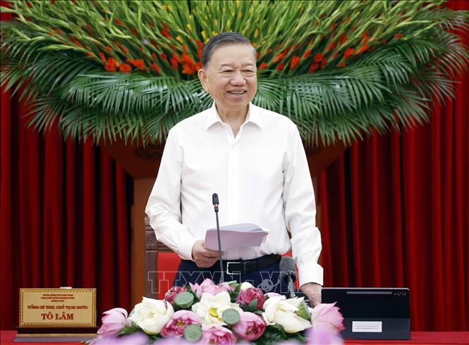 Tổng Bí thư, Chủ tịch nước Tô Lâm, Trưởng Ban Chỉ đạo Trung ương về tổng kết thực tiễn và nghiên cứu sửa đổi, bổ sung Điều lệ Đảng phát biểu chỉ đạo. Ảnh: Thống Nhất – TTXVN
