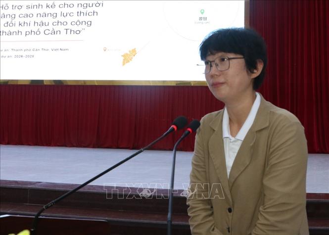 Bà Jo Mihyeon, Giám đốc Quốc gia Tổ chức Merry Year International Việt Nam, phát biểu. Ảnh: Duy Khương - TTXVN