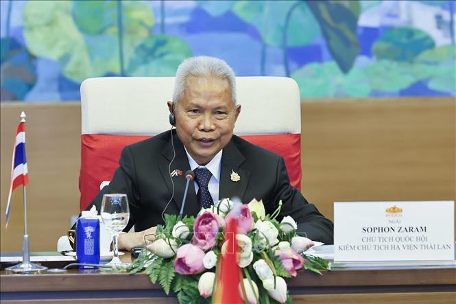 Chủ tịch Quốc hội kiêm Chủ tịch Hạ viện Vương quốc Thái Lan Sophon Zaram phát biểu tại cuộc hội đàm với Chủ tịch Quốc hội Trần Thanh Mẫn. Ảnh: Doãn Tấn – TTXVN