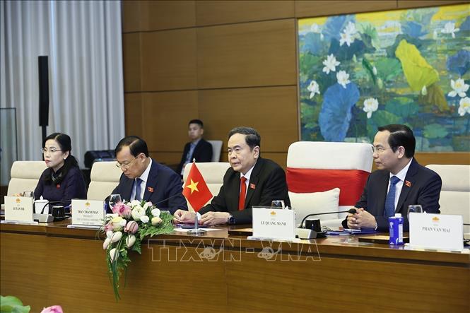 Chủ tịch Quốc hội Trần Thanh Mẫn phát biểu tại cuộc hội đàm với Chủ tịch Quốc hội kiêm Chủ tịch Hạ viện Vương quốc Thái Lan Sophon Zaram. Ảnh: Doãn Tấn – TTXVN