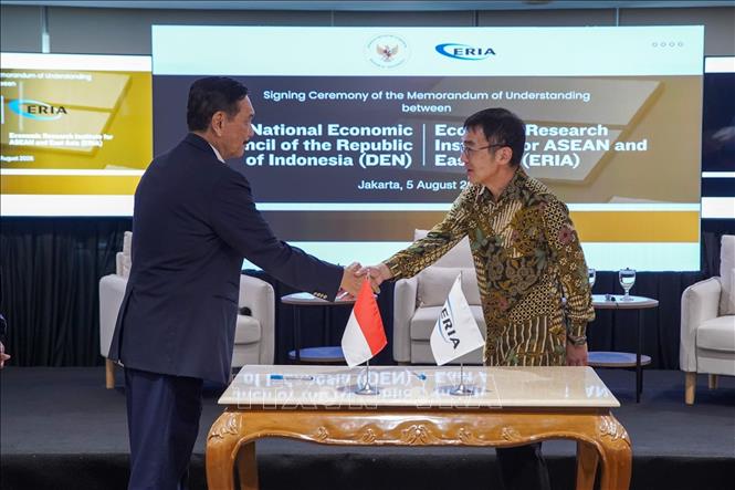Khuôn khổ hợp tác giữa ERIA và NEC hỗ trợ quá trình chuyển đổi kinh tế của Indonesia, thúc đẩy hợp tác khu vực và phát triển bền vững tại ASEAN và Đông Á. Ảnh: Đỗ Quyên – PV TTXVN tại Indonesia